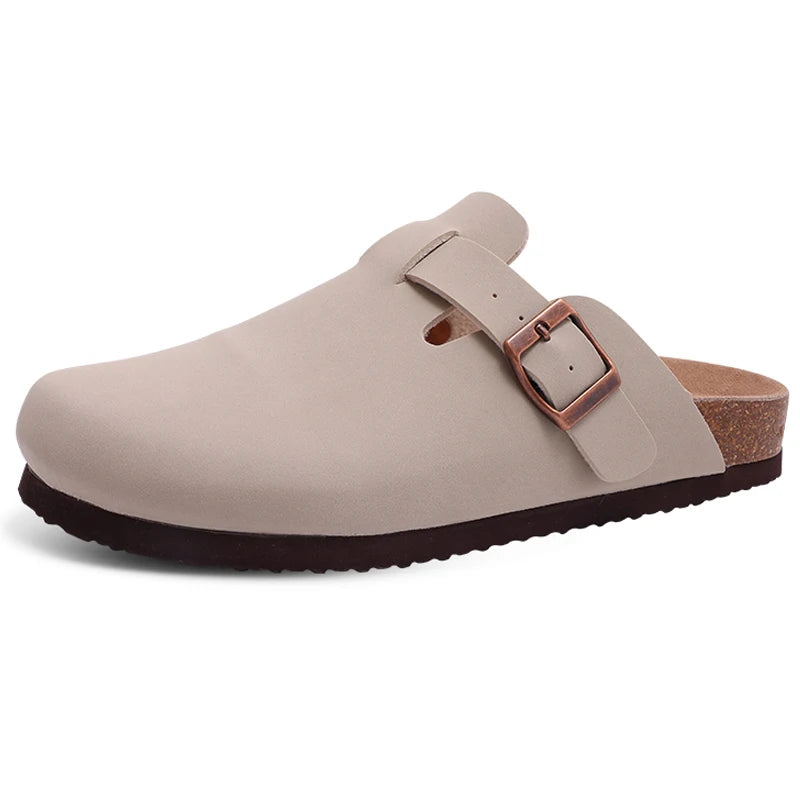 Asgard Women Fashion Cork Clogs Slippers Leather Suede Flat Mules with Adjustable Buckle Men Classic Potato Shoes Beach Sandals