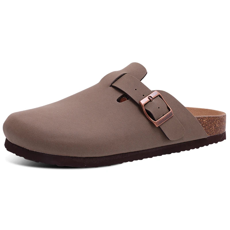 Asgard Women Fashion Cork Clogs Slippers Leather Suede Flat Mules with Adjustable Buckle Men Classic Potato Shoes Beach Sandals