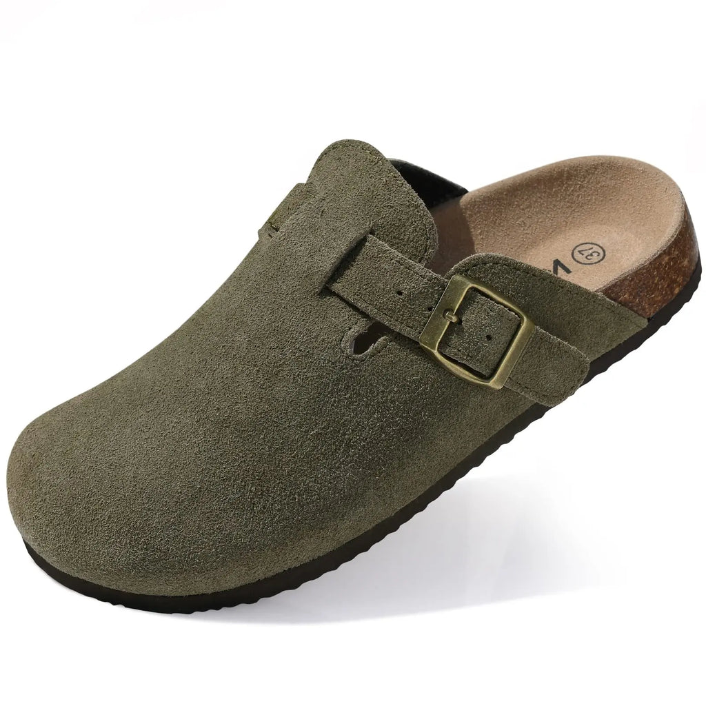 Asgard Women Fashion Cork Clogs Slippers Leather Suede Flat Mules with Adjustable Buckle Men Classic Potato Shoes Beach Sandals