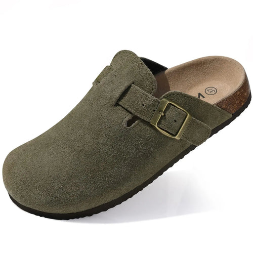Asgard Women Fashion Cork Clogs Slippers Leather Suede Flat Mules with Adjustable Buckle Men Classic Potato Shoes Beach Sandals