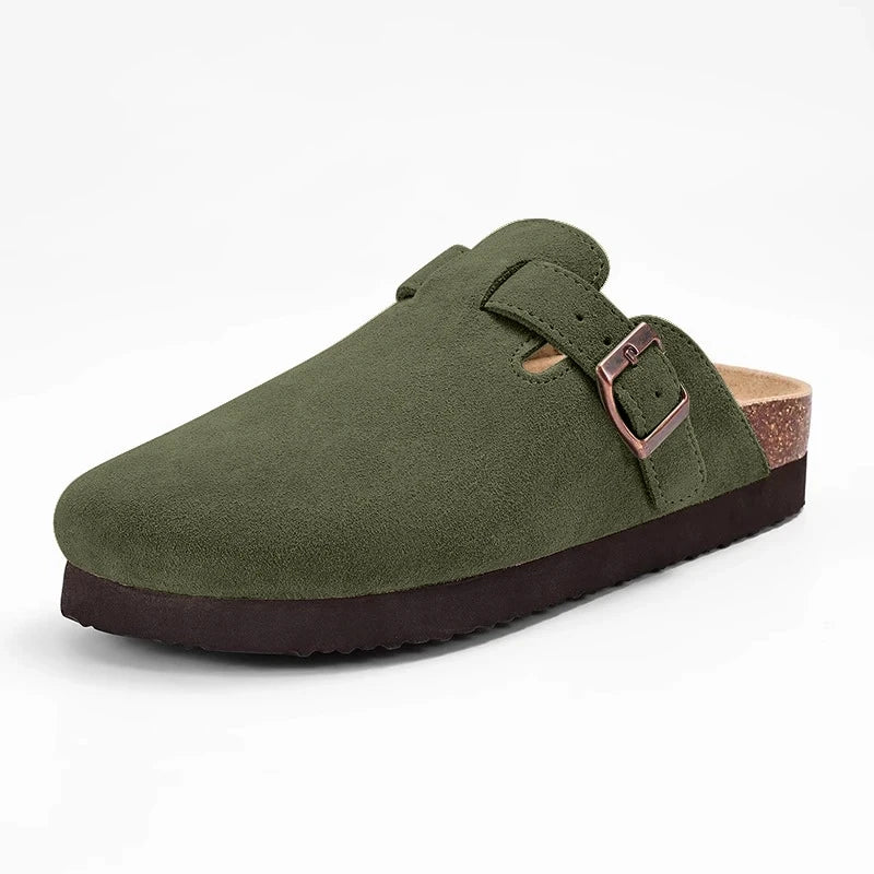 Asgard Women Fashion Cork Clogs Slippers Leather Suede Flat Mules with Adjustable Buckle Men Classic Potato Shoes Beach Sandals