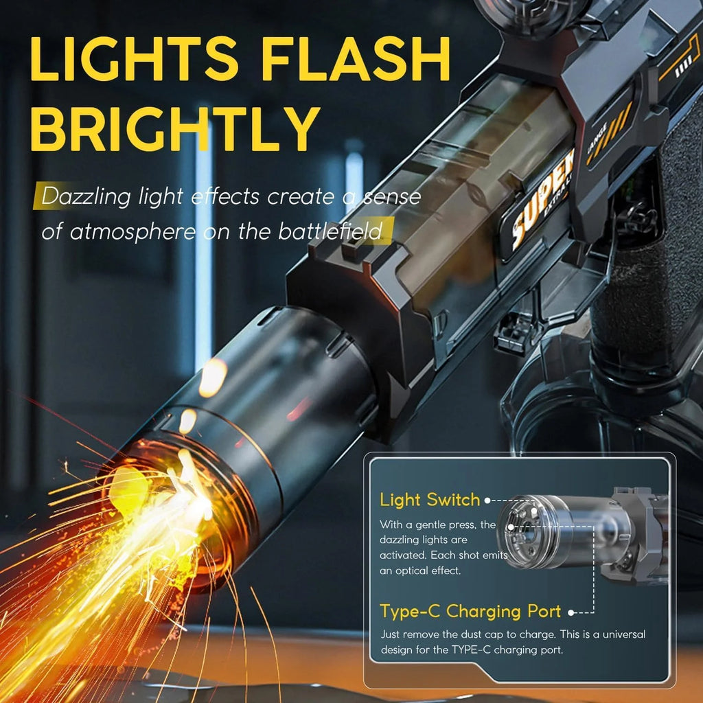 Electric Water Gun with LED Light – Long Range Squirt Blaster