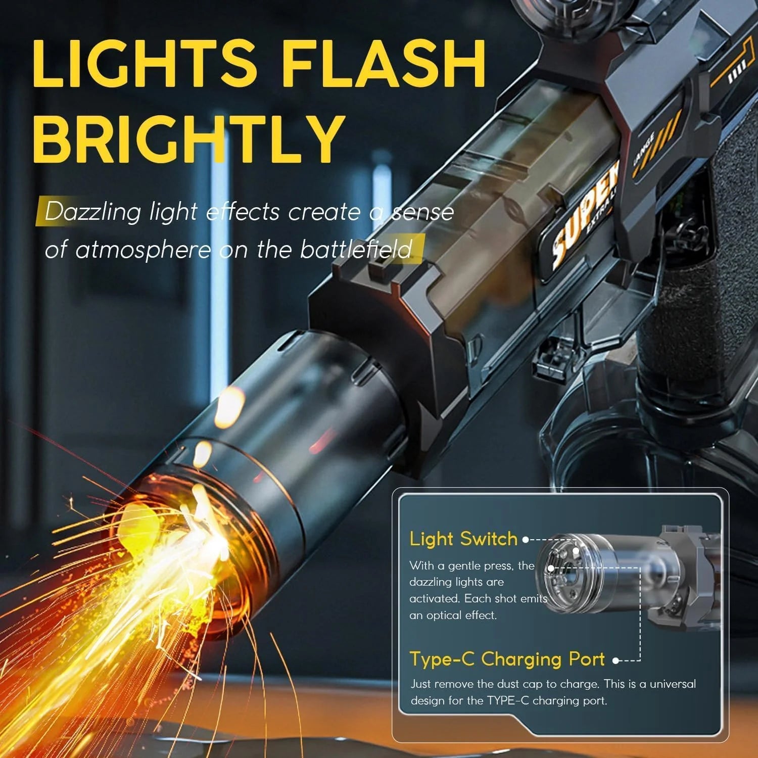 Electric Water Gun with LED Light – Long Range Squirt Blaster