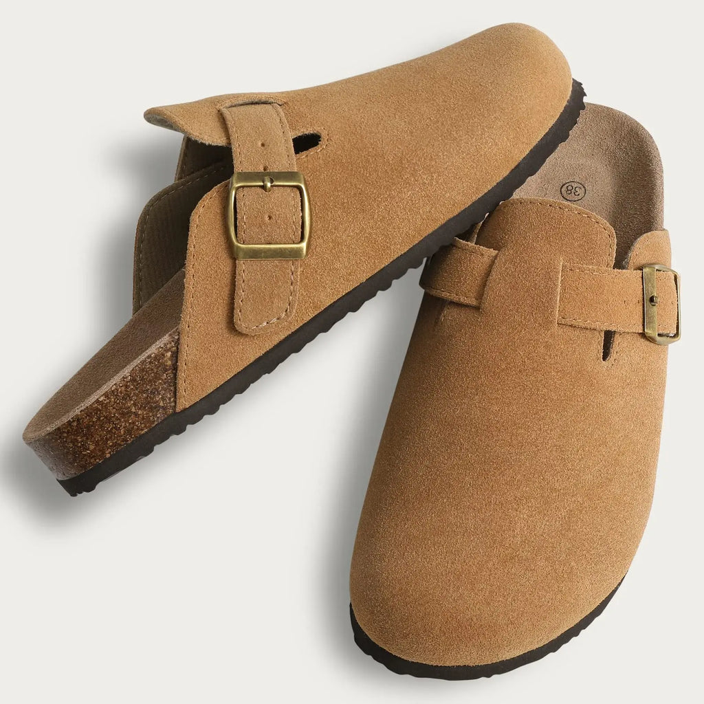 Asgard Women Fashion Cork Clogs Slippers Leather Suede Flat Mules with Adjustable Buckle Men Classic Potato Shoes Beach Sandals