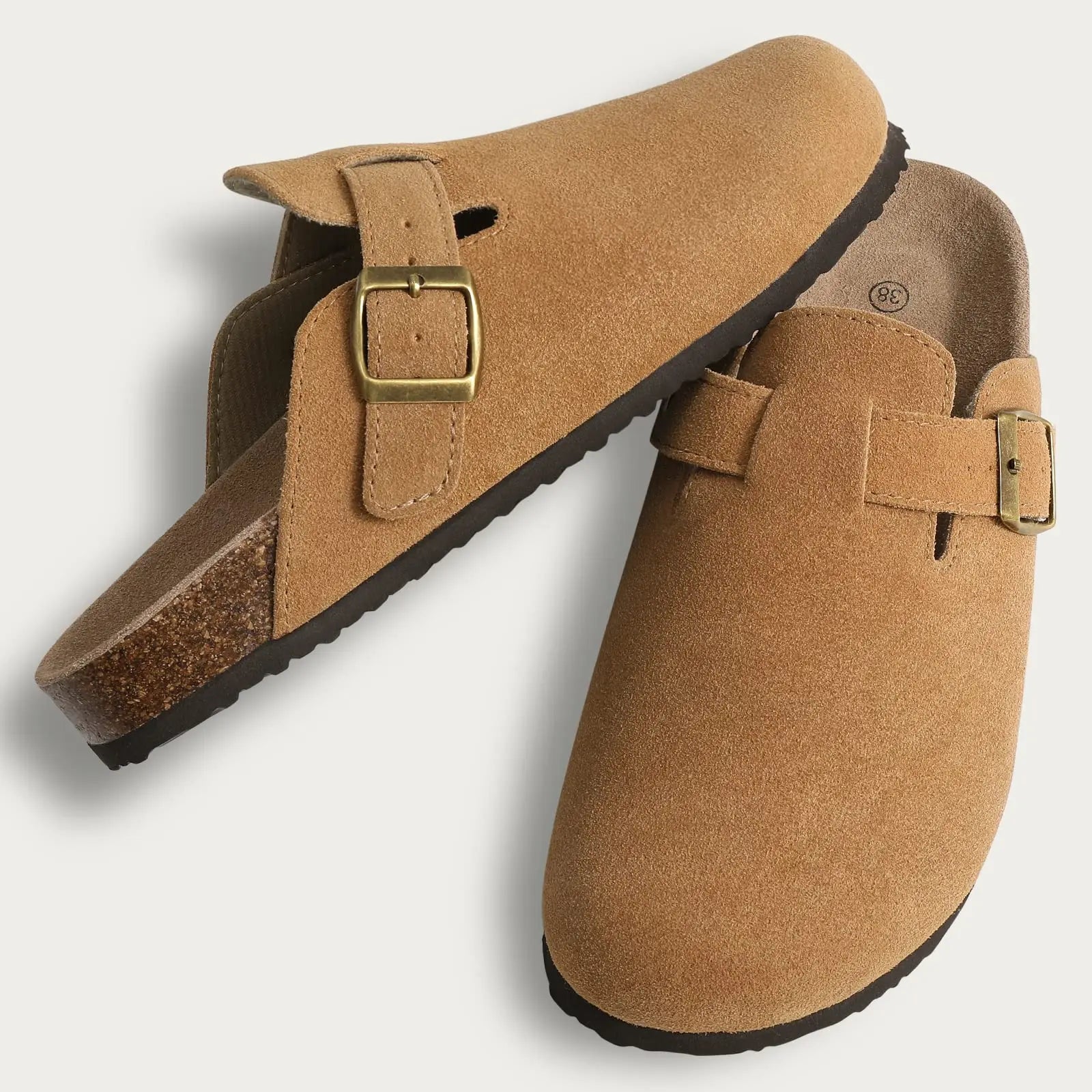 Asgard Women Fashion Cork Clogs Slippers Leather Suede Flat Mules with Adjustable Buckle Men Classic Potato Shoes Beach Sandals