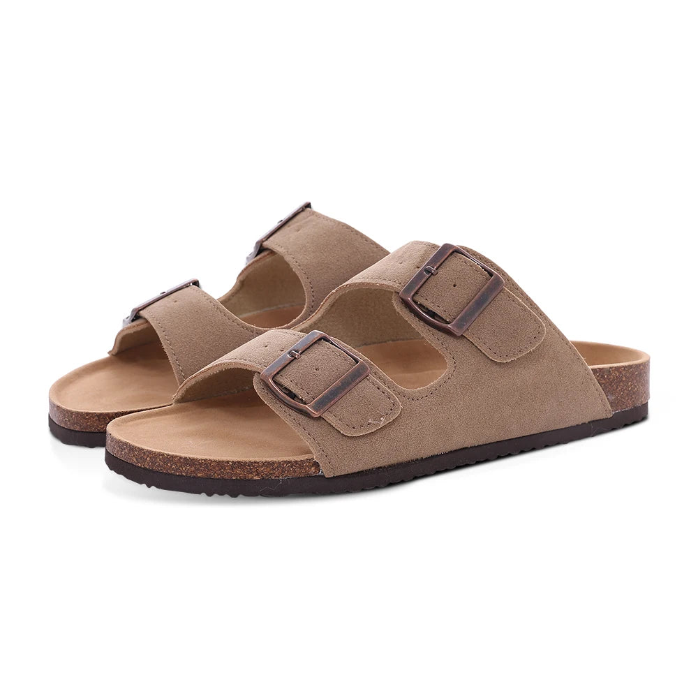 Suede Clogs Women Classic Cork Slippers Female House Flat Slippers Slip-On Outdoor Clogs Beach Slides Cork Mules Men