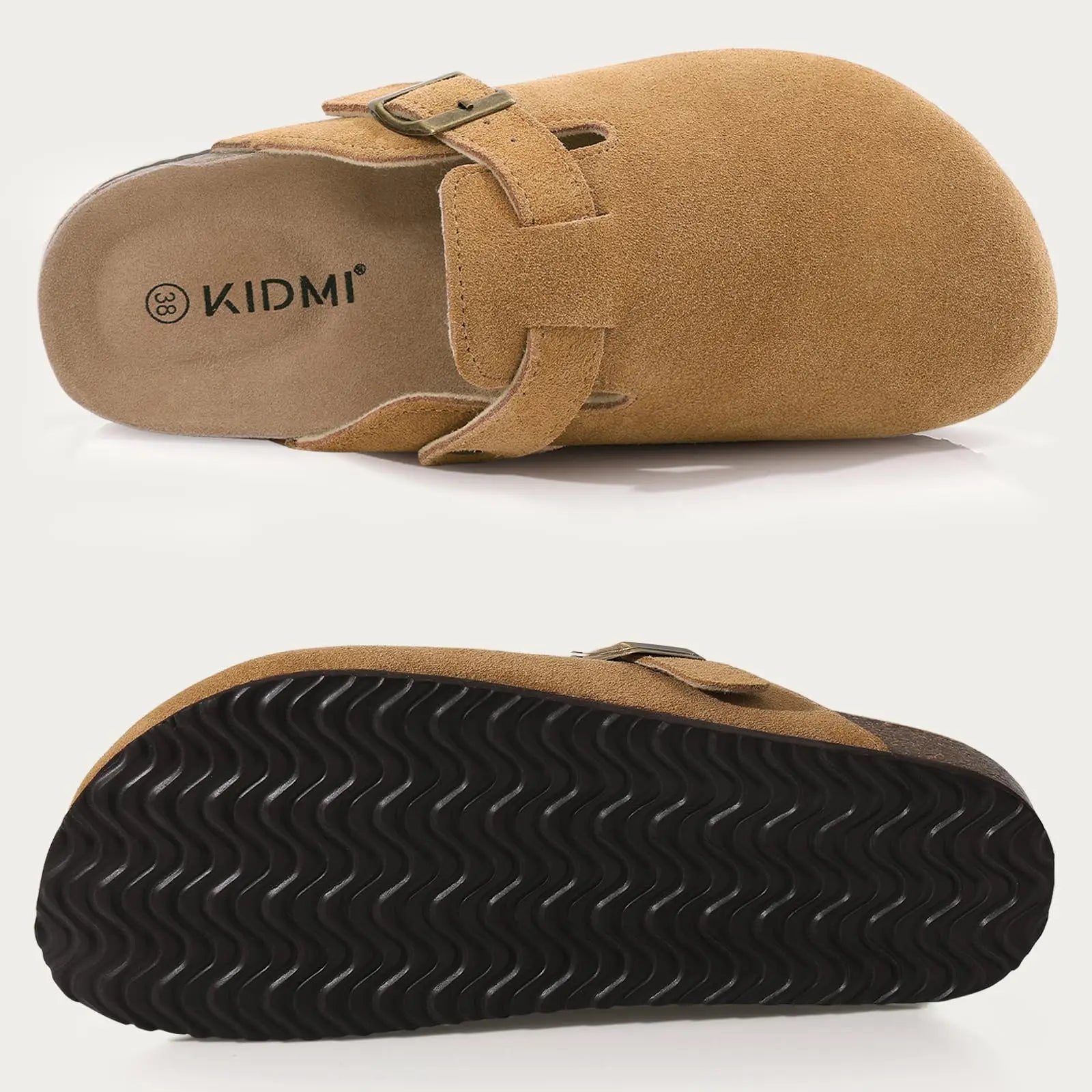 Asgard Women Fashion Cork Clogs Slippers Leather Suede Flat Mules with Adjustable Buckle Men Classic Potato Shoes Beach Sandals