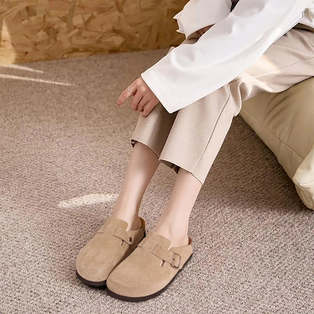 Suede Clogs Women Classic Cork Slippers Female House Flat Slippers Slip-On Outdoor Clogs Beach Slides Cork Mules Men