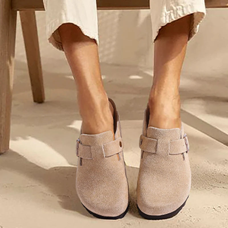 Asgard Women Fashion Cork Clogs Slippers Leather Suede Flat Mules with Adjustable Buckle Men Classic Potato Shoes Beach Sandals